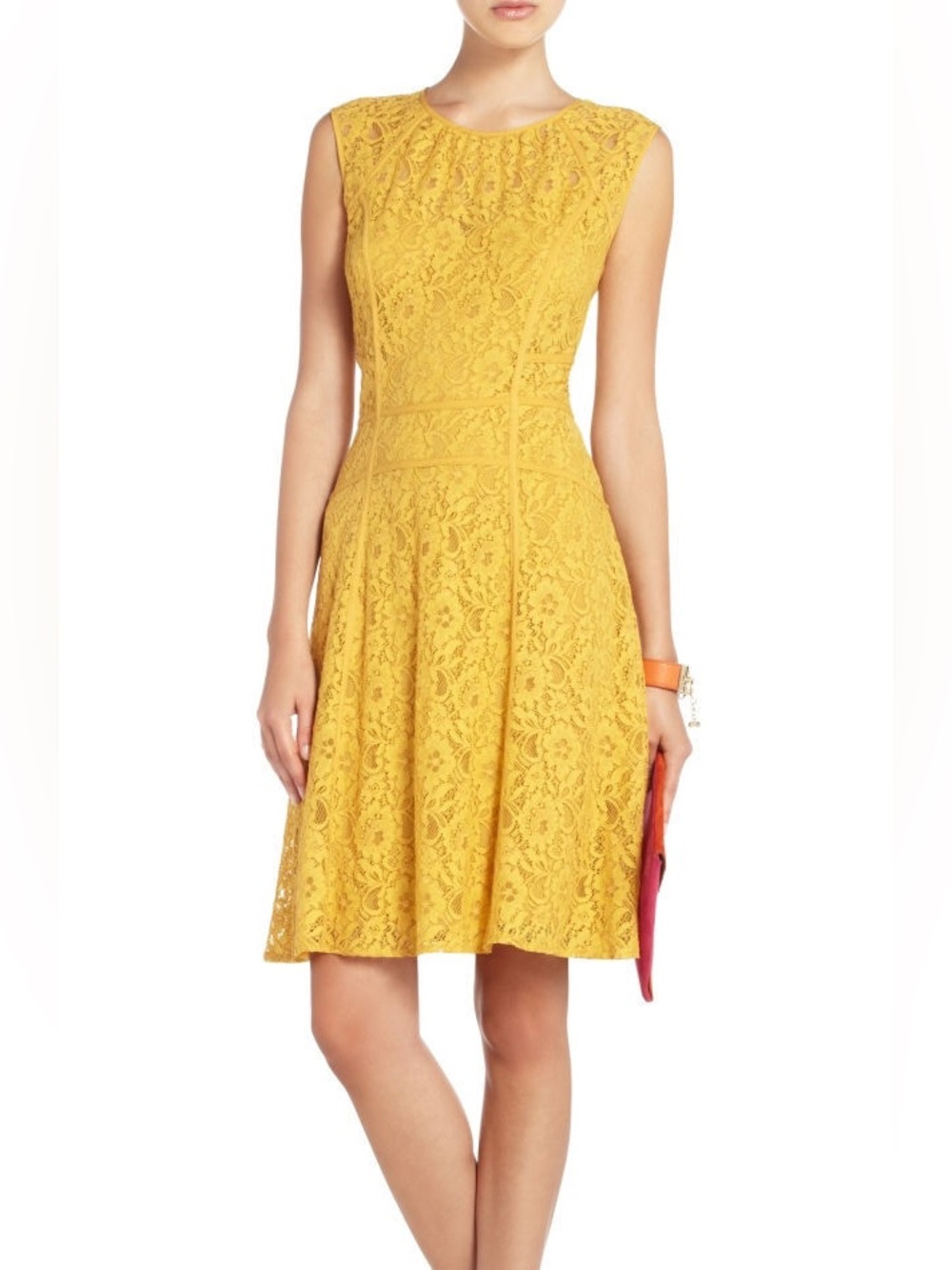 BCBGMAXAZRIA - Khloe Lace Sleeveless Dress in Golden Sunflower. Size large
